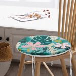 - RealHomes Yuvarlak Fermuarlı Minder - Realhomes  Renkli Zemin Üzerinde Yaprak Motifli Dijital Baskılı Modern Yuvarlak Fermuarlı Sandalye Minderi Realhomes