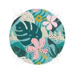 - RealHomes Yuvarlak Fermuarlı Minder - Realhomes  Renkli Zemin Üzerinde Yaprak Motifli Dijital Baskılı Modern Yuvarlak Fermuarlı Sandalye Minderi Realhomes