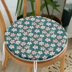 - RealHomes Yuvarlak Fermuarlı Minder - Realhomes Renkli Zemin Üzerinde Yaprak Motifli Dijital Baskılı Modern Yuvarlak Fermuarlı Sandalye Minderi Realhomes