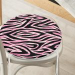 - RealHomes Yuvarlak Fermuarlı Minder - Realhomes Siyah Zemin Üzerinde Pembe Renkli Çizim Dijital Baskılı Modern Yuvarlak Fermuarlı Sandalye Minderi Realhomes