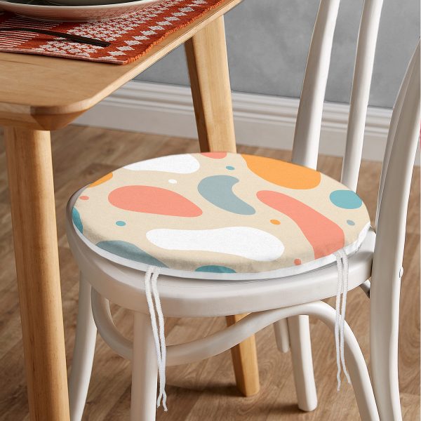 Kareli Geometrik Desenli Dijital Baskılı Modern Yuvarlak Fermuarlı Sandalye Minderi Realhomes