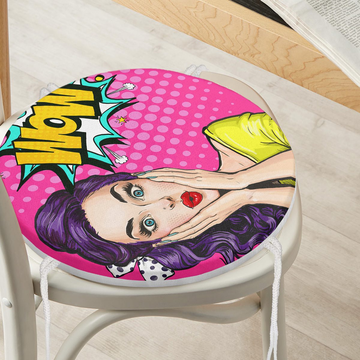 Pop Art Resimli Dijital Baskılı Yuvarlak Fermuarlı Sandalye Minderi Realhomes