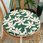 - RealHomes Yuvarlak Fermuarlı Minder - Realhomes  Yeşil Zeminde Yaprak Desenli Dijital Baskılı Modern Yuvarlak Fermuarlı Sandalye Minderi Realhomes