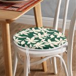 - RealHomes Yuvarlak Fermuarlı Minder - Realhomes  Yeşil Zeminde Yaprak Desenli Dijital Baskılı Modern Yuvarlak Fermuarlı Sandalye Minderi Realhomes