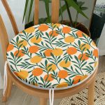 Renkli Zeminde Onedraw Çizimli Limon Desenli Dijital Baskılı Modern Yuvarlak Fermuarlı Sandalye Minderi Realhomes