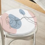 Beyaz Zeminde Onedraw Çizimli Gül Motifli Dijital Baskılı Modern Yuvarlak Fermuarlı Sandalye Minderi Realhomes