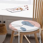 Beyaz Zeminde Onedraw Çizimli Gül Motifli Dijital Baskılı Modern Yuvarlak Fermuarlı Sandalye Minderi Realhomes