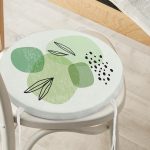 - RealHomes Yuvarlak Fermuarlı Minder - Realhomes  Renkli Zeminde Yaprak Motifli Dijital Baskılı Modern Yuvarlak Fermuarlı Sandalye Minderi Realhomes