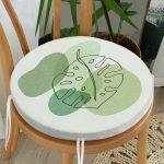 - RealHomes Yuvarlak Fermuarlı Minder - Realhomes  Renkli Zeminde Yaprak Motifli Dijital Baskılı Modern Yuvarlak Fermuarlı Sandalye Minderi Realhomes