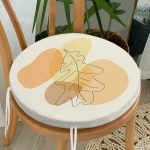 Renkli Zeminde Onedraw Çizimli Yaprak Desenli Dijital Baskılı Modern Yuvarlak Fermuarlı Sandalye Minderi Realhomes