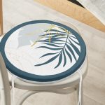 - RealHomes Yuvarlak Fermuarlı Minder - Realhomes Beyaz Zeminde Onedraw Çizimli Yaprak Desenli Dijital Baskılı Modern Yuvarlak Fermuarlı Sandalye Minderi Realhomes