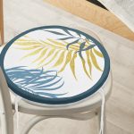 - RealHomes Yuvarlak Fermuarlı Minder - Realhomes  Beyaz Zeminde Renkli Yaprak Desenli Dijital Baskılı Modern Yuvarlak Fermuarlı Sandalye Minderi Realhomes