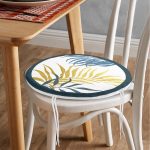 - RealHomes Yuvarlak Fermuarlı Minder - Realhomes  Beyaz Zeminde Renkli Yaprak Desenli Dijital Baskılı Modern Yuvarlak Fermuarlı Sandalye Minderi Realhomes