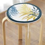 - RealHomes Yuvarlak Fermuarlı Minder - Realhomes  Beyaz Zeminde Renkli Yaprak Desenli Dijital Baskılı Modern Yuvarlak Fermuarlı Sandalye Minderi Realhomes