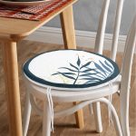 Beyaz Zeminde Renkli Yaprak Desenli Dijital Baskılı Modern Yuvarlak Fermuarlı Sandalye Minderi Realhomes