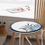 Beyaz Zeminde Renkli Yaprak Desenli Dijital Baskılı Modern Yuvarlak Fermuarlı Sandalye Minderi Realhomes