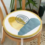 Beyaz Zeminde Onedraw Çizimli Renkli Oval Obje Dijital Baskılı Modern Yuvarlak Fermuarlı Sandalye Minderi Realhomes