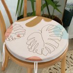 - RealHomes Yuvarlak Fermuarlı Minder - Realhomes Renkli Zeminli Onedraw Çizimli Yaprak Desenli Dijital Baskılı Modern Yuvarlak Fermuarlı Sandalye Minderi Realhomes