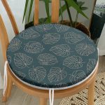 - RealHomes Yuvarlak Fermuarlı Minder - Realhomes Siyah Zeminli Gold Çizgili Yaprak Desenli Dijital Baskılı Modern Yuvarlak Fermuarlı Sandalye Minderi Realhomes