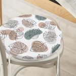 - RealHomes Yuvarlak Fermuarlı Minder - Realhomes  Beyaz Zeminli Onedraw Çizimli Yaprak Motifli Dijital Baskılı Modern Yuvarlak Fermuarlı Sandalye Minderi Realhomes