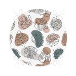 - RealHomes Yuvarlak Fermuarlı Minder - Realhomes  Beyaz Zeminli Onedraw Çizimli Yaprak Motifli Dijital Baskılı Modern Yuvarlak Fermuarlı Sandalye Minderi Realhomes