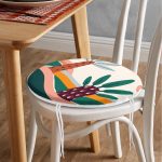 Renkli Zeminli Palmiye Desenli Dijital Baskılı Modern Yuvarlak Fermuarlı Sandalye Minderi Realhomes