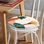 - RealHomes Yuvarlak Fermuarlı Minder - Realhomes  Renkli Zeminli Palmiye Desenli Dijital Baskılı Modern Yuvarlak Fermuarlı Sandalye Minderi Realhomes