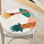 - RealHomes Yuvarlak Fermuarlı Minder - Realhomes  Renkli Zeminli Palmiye Desenli Dijital Baskılı Modern Yuvarlak Fermuarlı Sandalye Minderi Realhomes