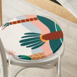 Renkli Zeminli Palmiye Desenli Dijital Baskılı Modern Yuvarlak Fermuarlı Sandalye Minderi Realhomes