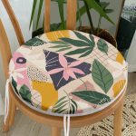 - RealHomes Yuvarlak Fermuarlı Minder - Realhomes  Renkli Zeminli Yaprak Desenli Onedraw Çizim Dijital Baskılı Modern Yuvarlak Fermuarlı Sandalye Minderi Realhomes