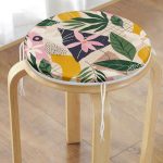- RealHomes Yuvarlak Fermuarlı Minder - Realhomes  Renkli Zeminli Yaprak Desenli Onedraw Çizim Dijital Baskılı Modern Yuvarlak Fermuarlı Sandalye Minderi Realhomes