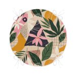 - RealHomes Yuvarlak Fermuarlı Minder - Realhomes  Renkli Zeminli Yaprak Desenli Onedraw Çizim Dijital Baskılı Modern Yuvarlak Fermuarlı Sandalye Minderi Realhomes