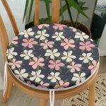 Renkli Zeminli Onedraw Çizimli Çiçek Dijital Baskılı Modern Yuvarlak Fermuarlı Sandalye Minderi Realhomes