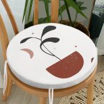 Renkli Zeminli Onedraw Çizimli Yaprak Desenli Dijital Baskılı Modern Yuvarlak Fermuarlı Sandalye Minderi Realhomes