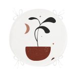 Renkli Zeminli Onedraw Çizimli Yaprak Desenli Dijital Baskılı Modern Yuvarlak Fermuarlı Sandalye Minderi Realhomes