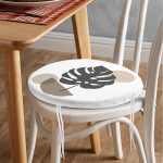 Renkli Zeminli Onedraw Çizimli Yaprak Desenli Dijital Baskılı Modern Yuvarlak Fermuarlı Sandalye Minderi Realhomes