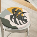 - RealHomes Yuvarlak Fermuarlı Minder - Realhomes  Renkli Zeminli Onedraw Çizimli Yaprak Desenli Dijital Baskılı Modern Yuvarlak Fermuarlı Sandalye Minderi Realhomes