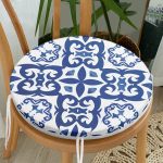 - RealHomes Yuvarlak Fermuarlı Minder - Realhomes Beyaz Zeminli Çini Desenli Dijital Baskılı Modern Yuvarlak Fermuarlı Sandalye Minderi Realhomes