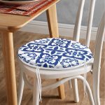 - RealHomes Yuvarlak Fermuarlı Minder - Realhomes Beyaz Zeminli Çini Desenli Dijital Baskılı Modern Yuvarlak Fermuarlı Sandalye Minderi Realhomes