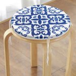 - RealHomes Yuvarlak Fermuarlı Minder - Realhomes Beyaz Zeminli Çini Desenli Dijital Baskılı Modern Yuvarlak Fermuarlı Sandalye Minderi Realhomes