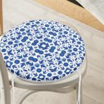 - RealHomes Yuvarlak Fermuarlı Minder - Realhomes Beyaz Zeminli Çini Desenli Dijital Baskılı Modern Yuvarlak Fermuarlı Sandalye Minderi Realhomes