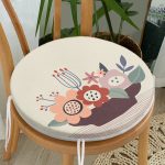 Renkli Zeminli Onedraw Çizimli Çiçek Desenli Dijital Baskılı Modern Yuvarlak Fermuarlı Sandalye Minderi Realhomes