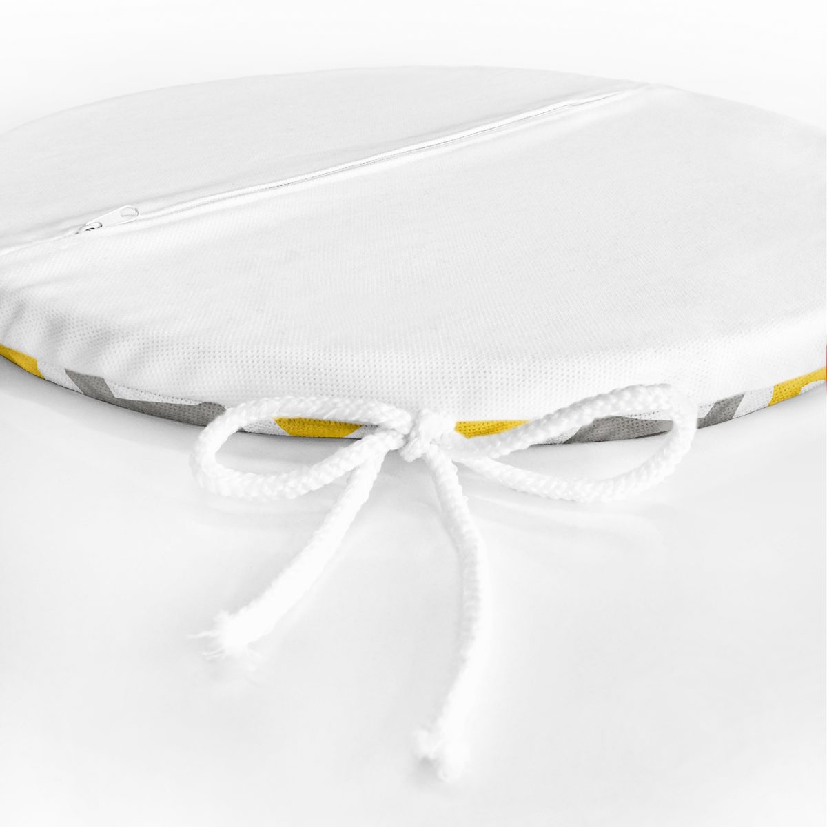 Sarı Beyaz Gri Zikzak Geometrik Tasarım Desenli Dijital Baskılı Yuvarlak Fermuarlı Sandalye Minderi Realhomes
