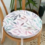 - RealHomes Yuvarlak Fermuarlı Minder - Realhomes  Suluboya Yaprak Desenli Dijital Baskılı Yuvarlak Fermuarlı Sandalye Minderi Realhomes