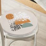 - RealHomes Yuvarlak Fermuarlı Minder - Realhomes Pastel Zeminli Yaprak Desenli Dijital Baskılı Modern Yuvarlak Fermuarlı Sandalye Minderi Realhomes