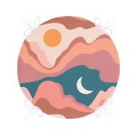 - RealHomes Yuvarlak Fermuarlı Minder - Realhomes  Pastel Renkli Zemin Üzerinde Ay Güneş Temalı Dijital Baskılı Modern Yuvarlak Fermuarlı Sandalye Minderi Realhomes