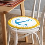 - RealHomes Yuvarlak Fermuarlı Minder - Realhomes  Sarı Zemin Üzerinde Çapa Çizimli Dijital Baskılı Modern Yuvarlak Fermuarlı Sandalye Minderi Realhomes