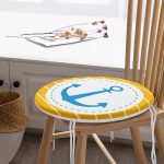 - RealHomes Yuvarlak Fermuarlı Minder - Realhomes  Sarı Zemin Üzerinde Çapa Çizimli Dijital Baskılı Modern Yuvarlak Fermuarlı Sandalye Minderi Realhomes