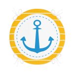 - RealHomes Yuvarlak Fermuarlı Minder - Realhomes  Sarı Zemin Üzerinde Çapa Çizimli Dijital Baskılı Modern Yuvarlak Fermuarlı Sandalye Minderi Realhomes