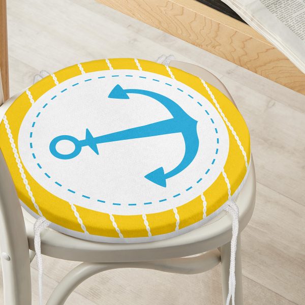 Buz Mavisi Zeminli Balina Desenli Modern Yuvarlak Fermuarlı Sandalye Minderi Realhomes